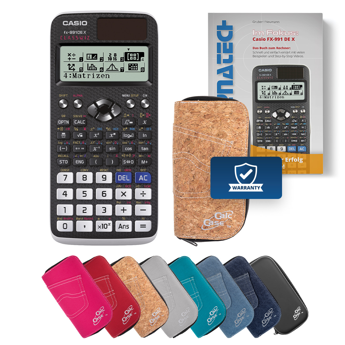 Casio FX-991 DE X Schulrechner mit Schutztasche kork und Fachbuch 