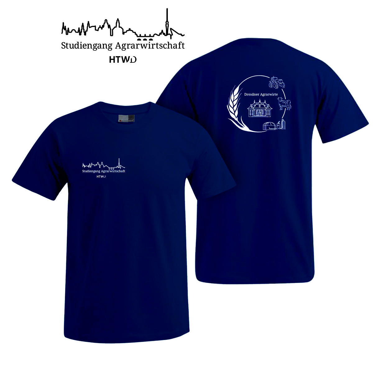 Premium T-Shirt Men navy, Größe M, Direktdruck weiß auf Brust rechts & Rücken mittig