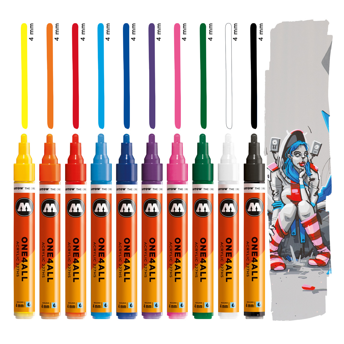 Molotow Acrylmarker ONE4ALL ACRYLIC 227HS 10er Etui, 4 mm, Basic Set 1 