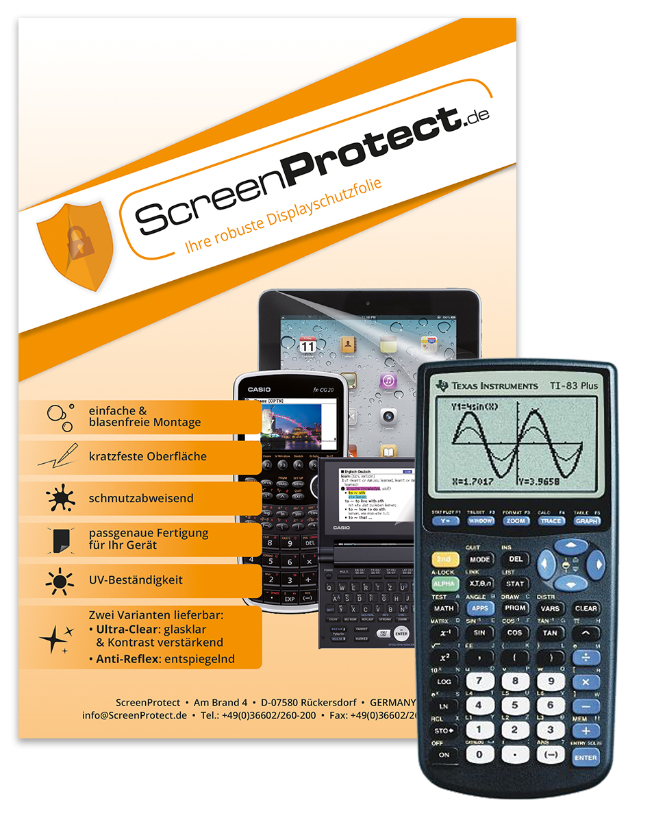 ScreenProtect Displayschutzfolie AntiReflex für für TI-83 Plus (Folie+Microfasertuch)