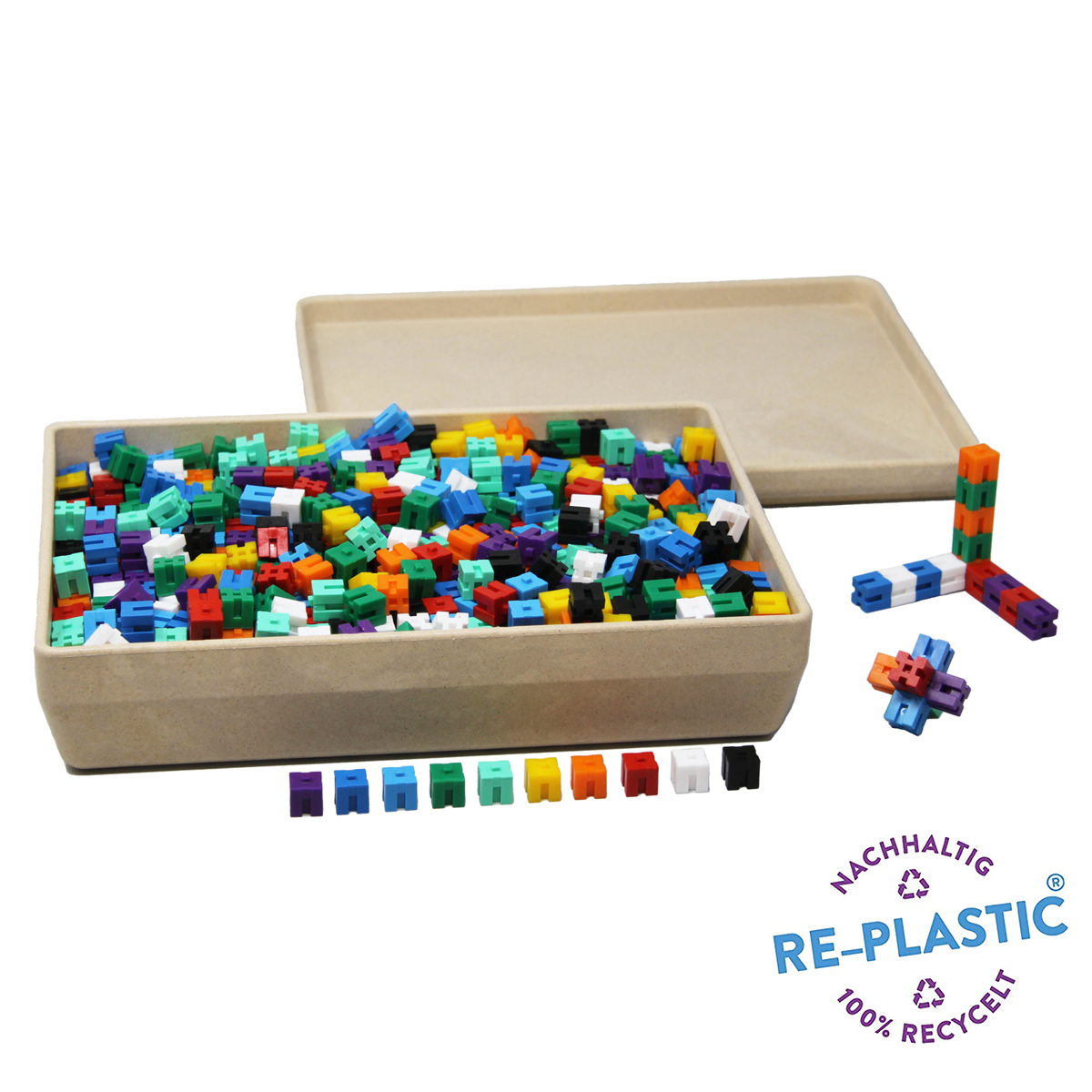 Wissner Steckgewichtswürfel allseitig steckbar in RE-Wood® Box, 10 Farben, 1.000 Stück 